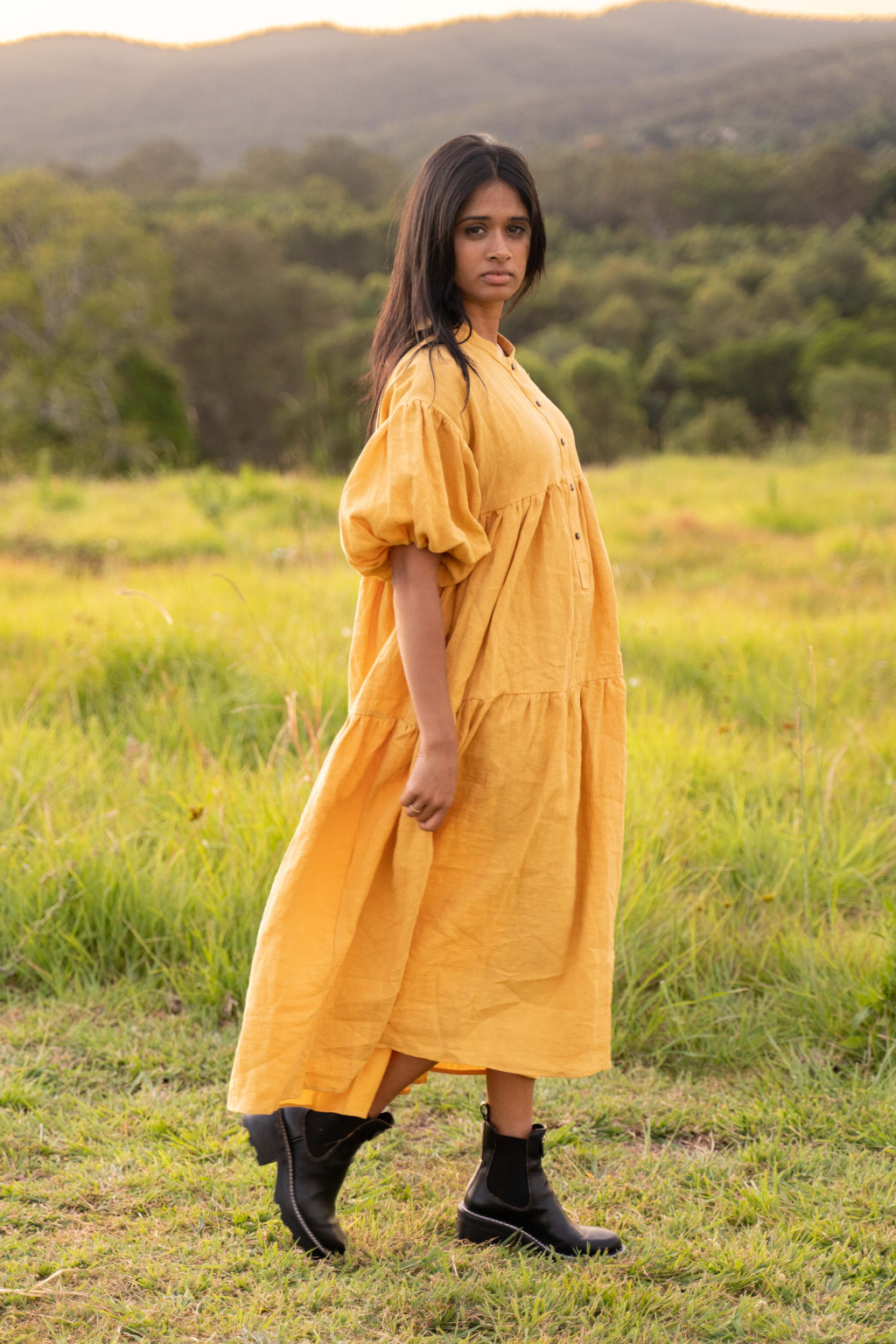 The Sirima Dress ~ Turmeric (Mid-weight Linen)