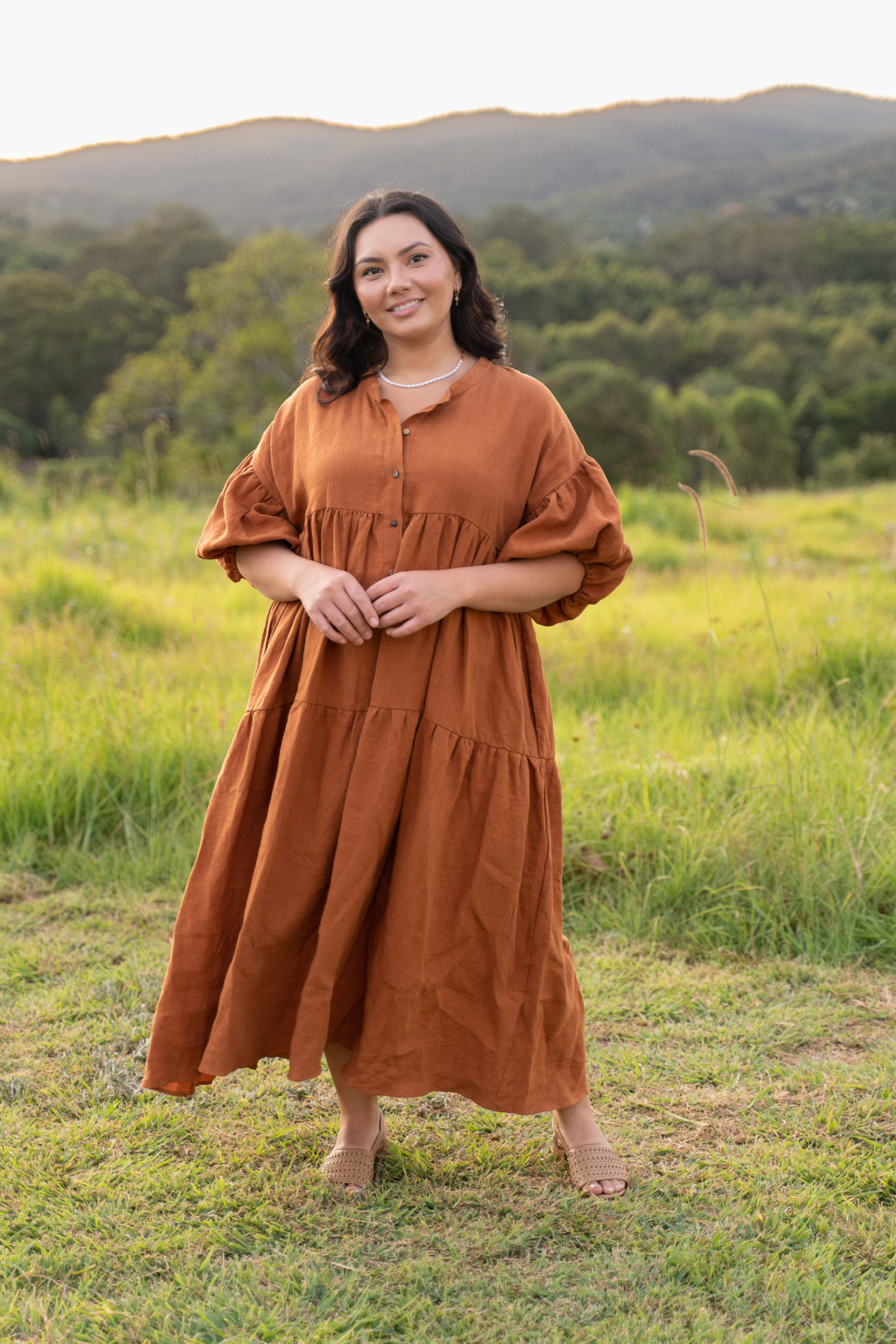 The Sirima Dress ~ Terracotta (Mid-weight Linen)