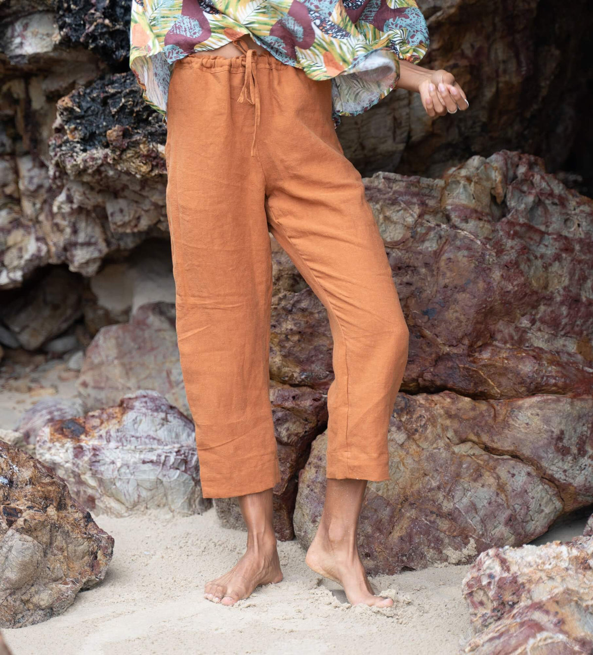 The Ananda Linen Pants - Terracotta Pants Luna + Sun the Label 