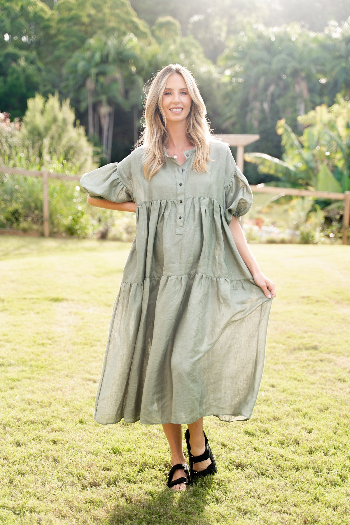 The Sirima Dress ~ Seaweed (Lightweight Linen)